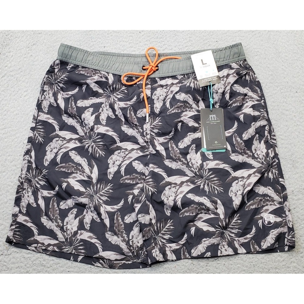 Hawke & Co Swim Trunks Men L Multi Palm Leaf Mesh Lined UPF 30+ Drawstring Waist